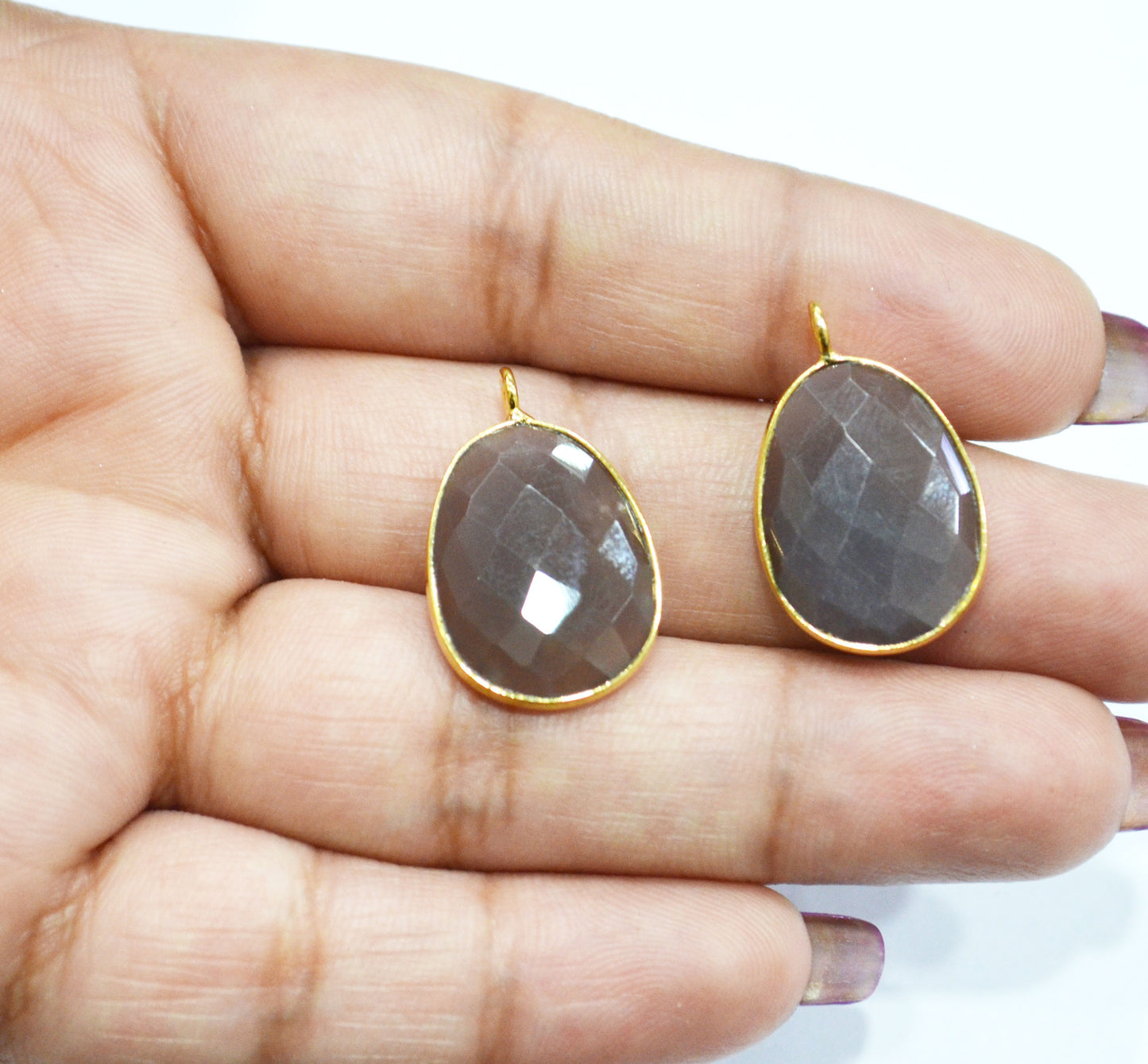 Pack Of 2 Piece Chocolate Moonstone Faceted Egg Shape Single Bail Connector , Sold By Pack , 21 mm , RB-7525