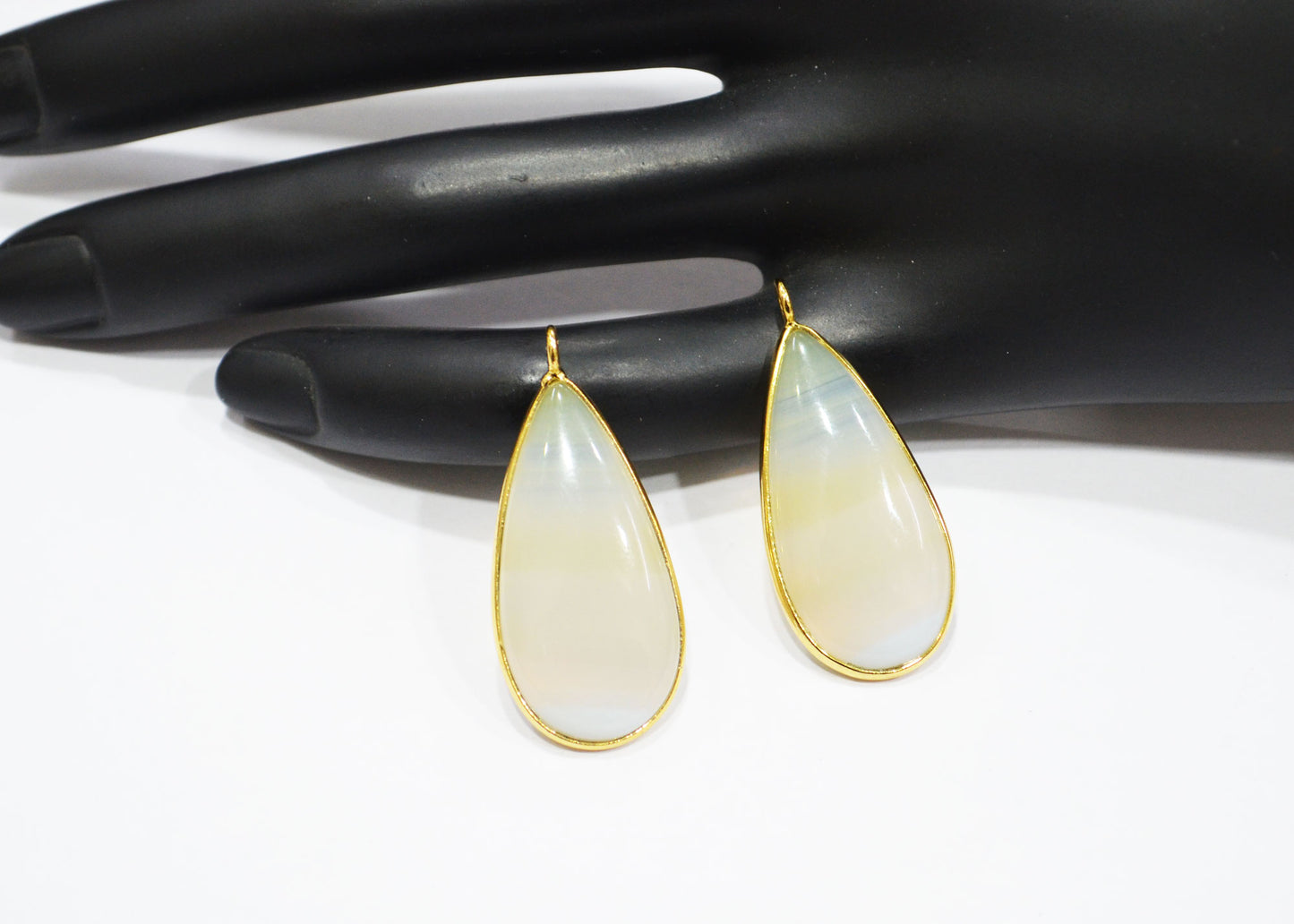 Pack Of 2 Piece Lace Opal Smooth Pear Shape Connector , Sold By Pack , 16x30 mm , RB-7527