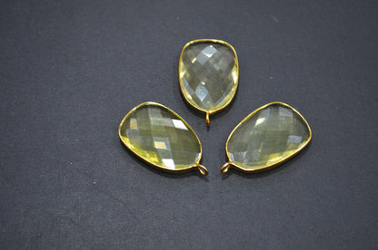 Lemon Quartz Faceted Slice Shape Connector , Sold By Piece , 30 - 32 mm , RB-7531