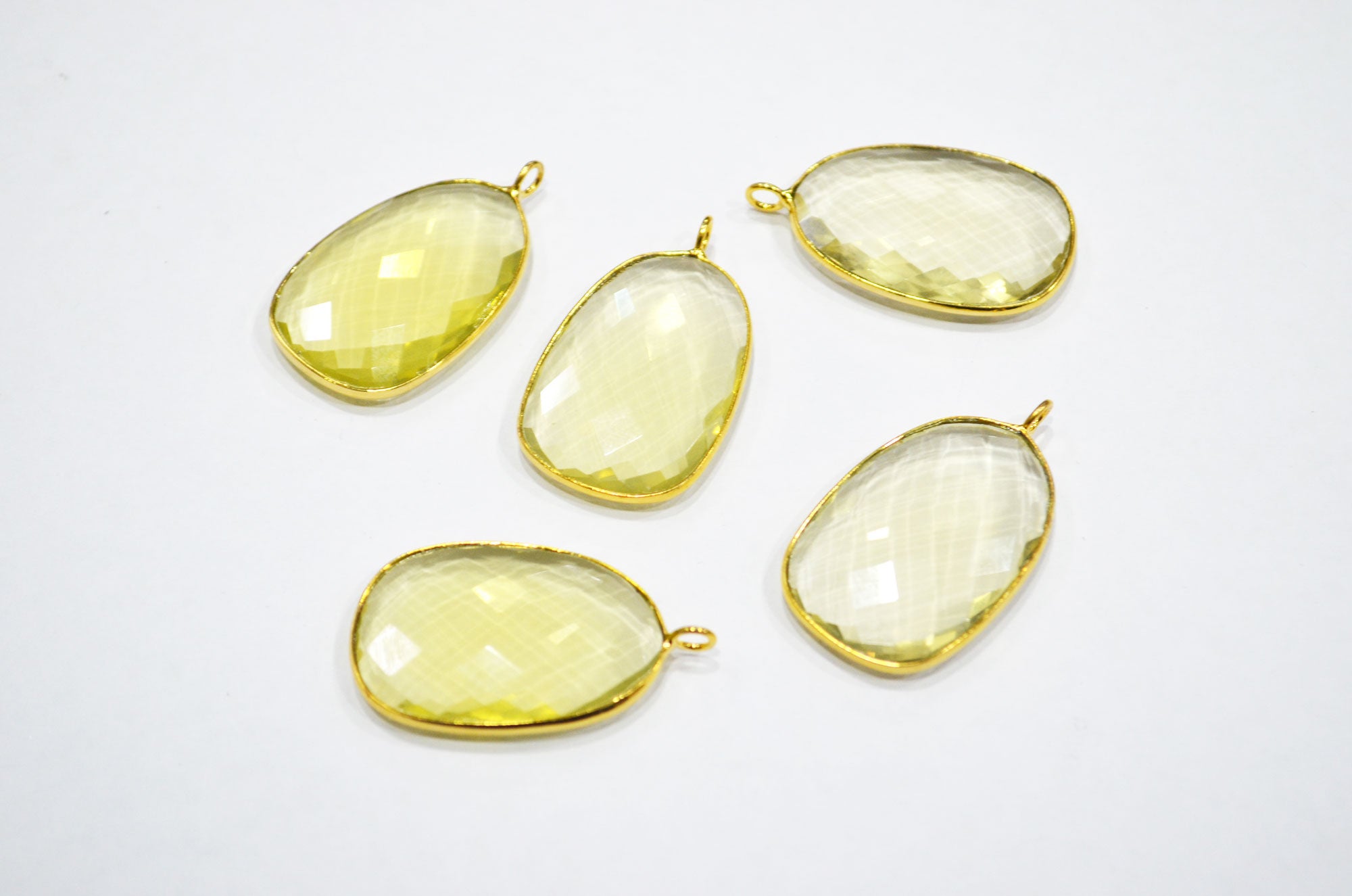 Lemon Quartz Faceted Slice Shape Connector , Sold By Piece , 30 - 32 mm , RB-7531