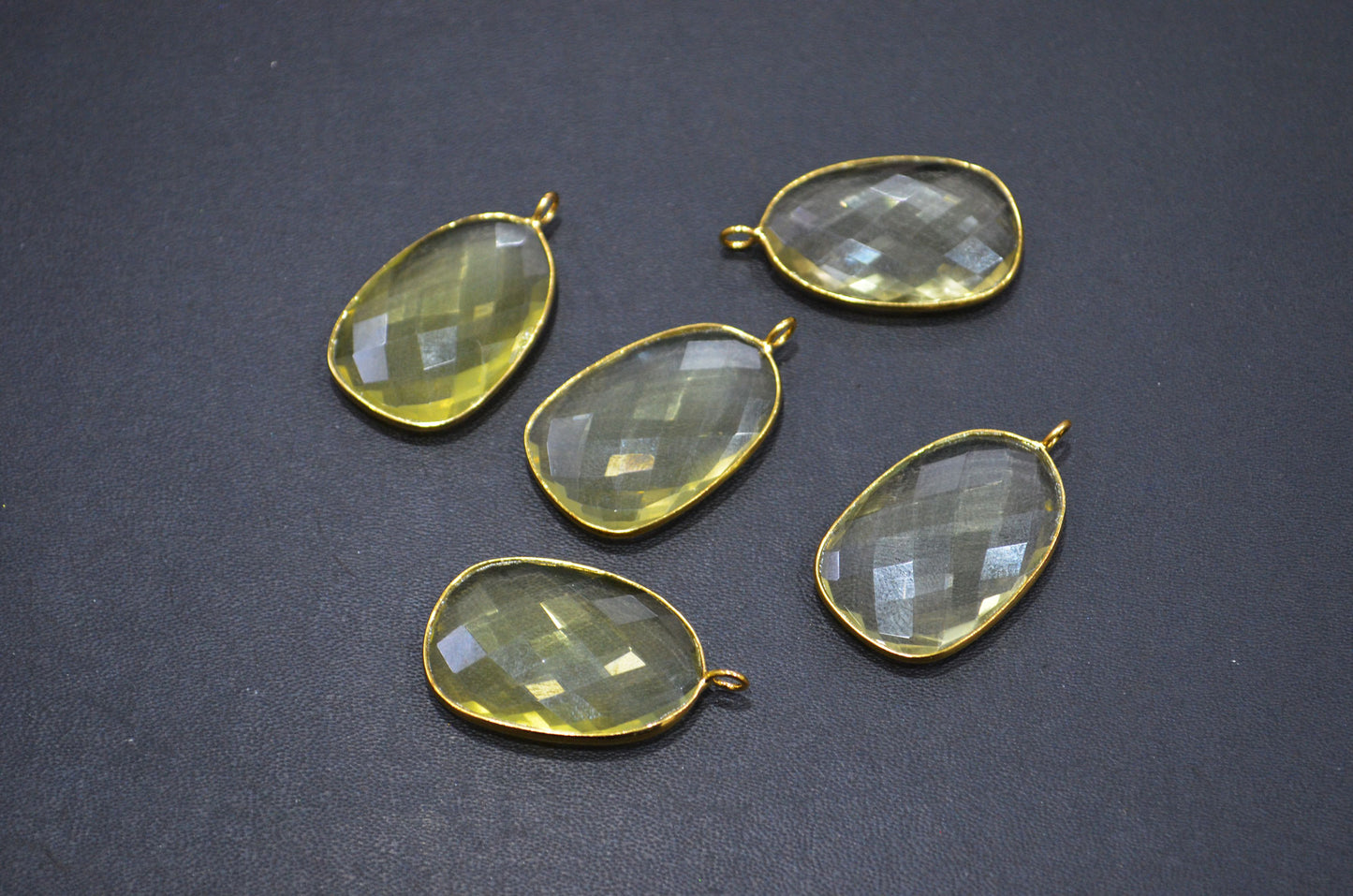 Lemon Quartz Faceted Slice Shape Connector , Sold By Piece , 30 - 32 mm , RB-7531