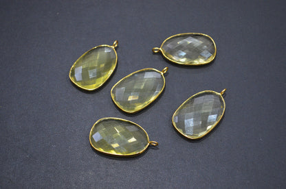 Lemon Quartz Faceted Slice Shape Connector , Sold By Piece , 30 - 32 mm , RB-7531