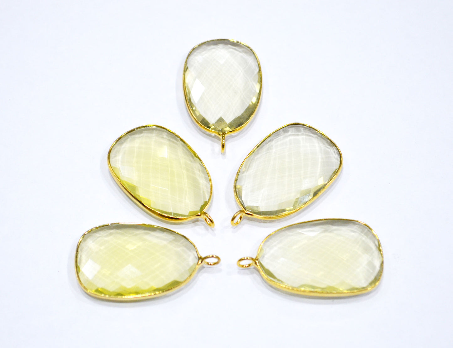 Lemon Quartz Faceted Slice Shape Connector , Sold By Piece , 30 - 32 mm , RB-7531
