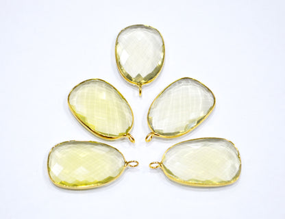 Lemon Quartz Faceted Slice Shape Connector , Sold By Piece , 30 - 32 mm , RB-7531