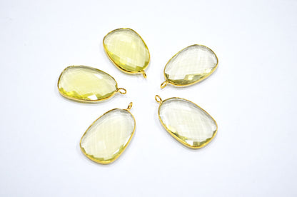 Lemon Quartz Faceted Slice Shape Connector , Sold By Piece , 30 - 32 mm , RB-7531