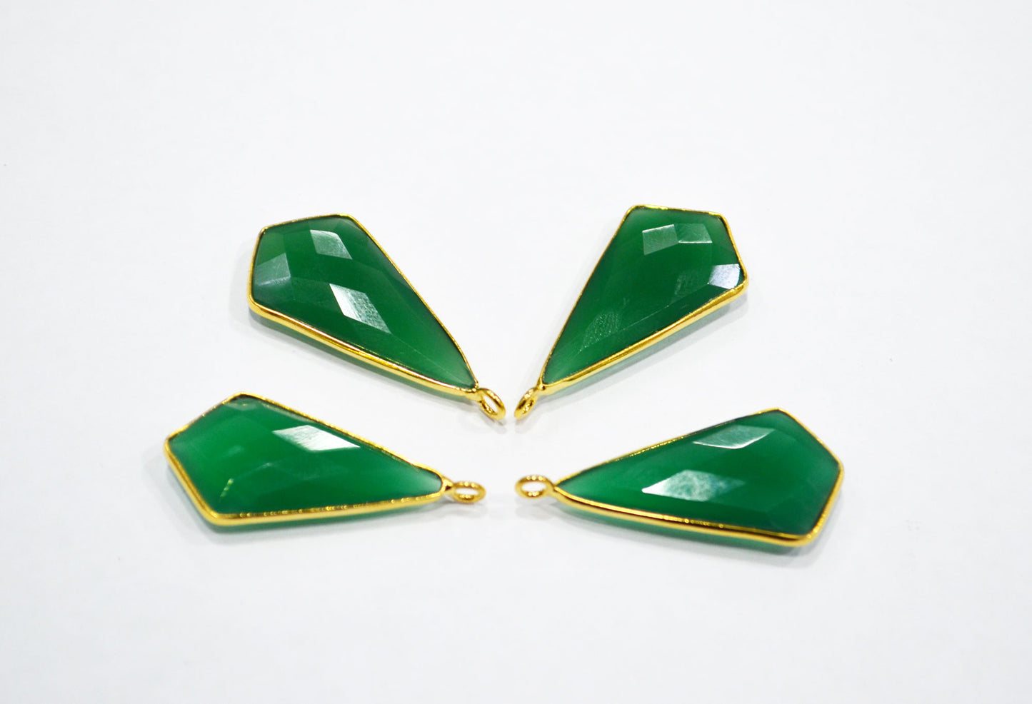 Green Onyx Faceted Tie Shape Connector , Sold By Piece , 17x31 mm , RB-7534