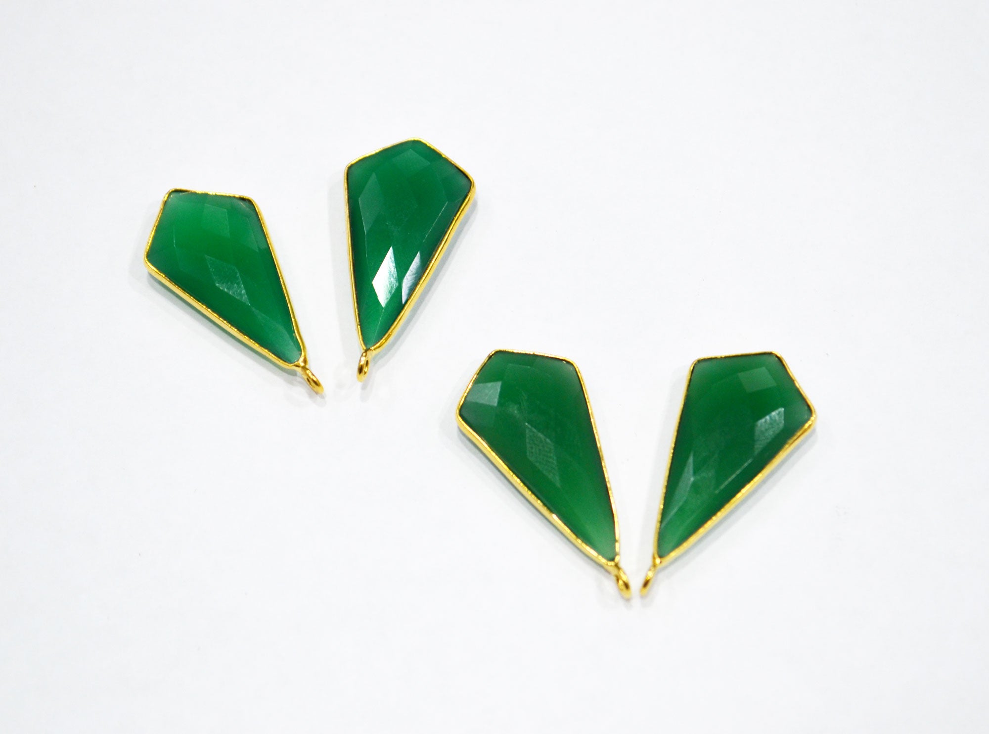 Green Onyx Faceted Tie Shape Connector , Sold By Piece , 17x31 mm , RB-7534