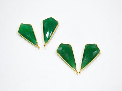 Green Onyx Faceted Tie Shape Connector , Sold By Piece , 17x31 mm , RB-7534
