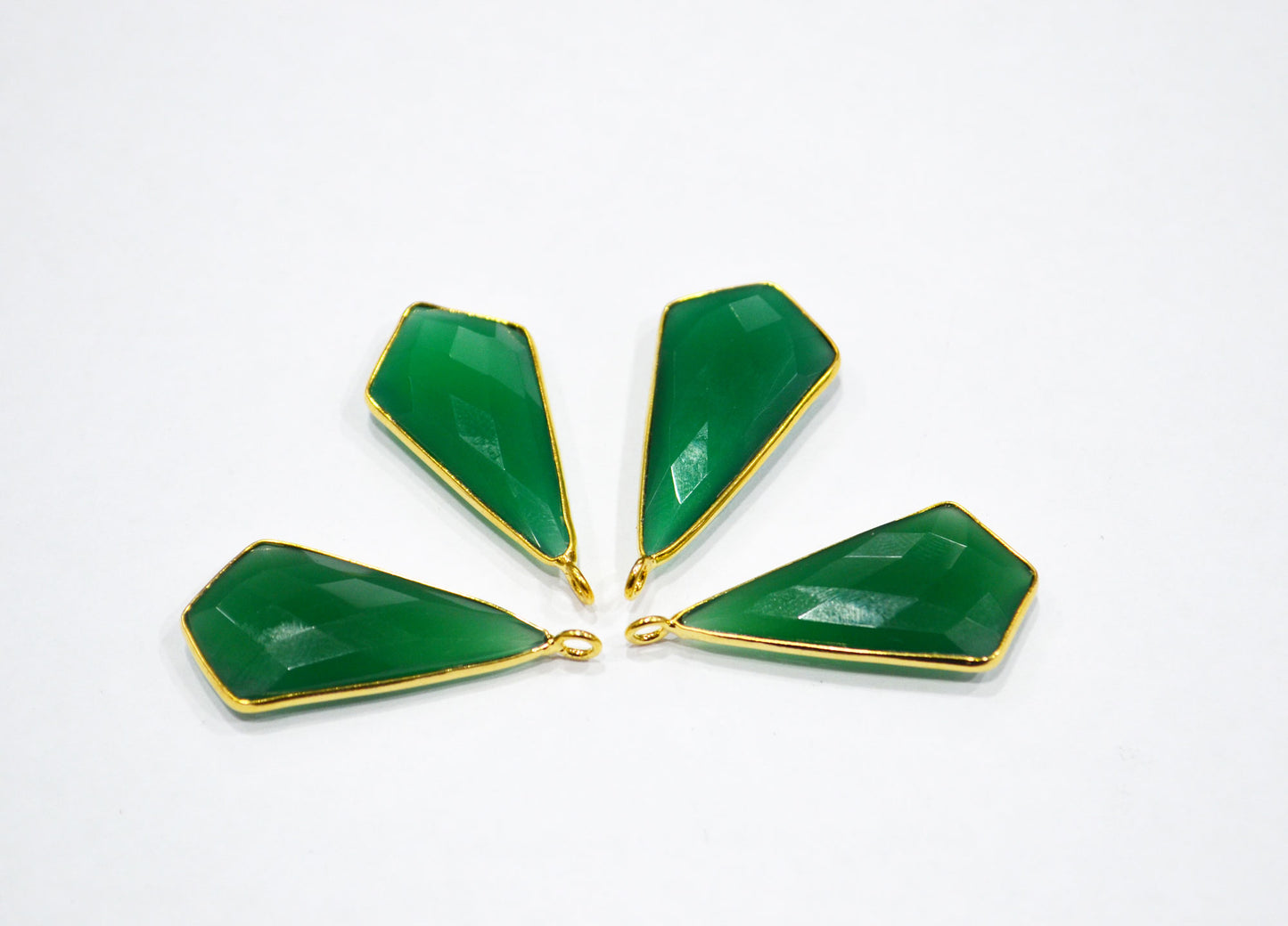 Green Onyx Faceted Tie Shape Connector , Sold By Piece , 17x31 mm , RB-7534