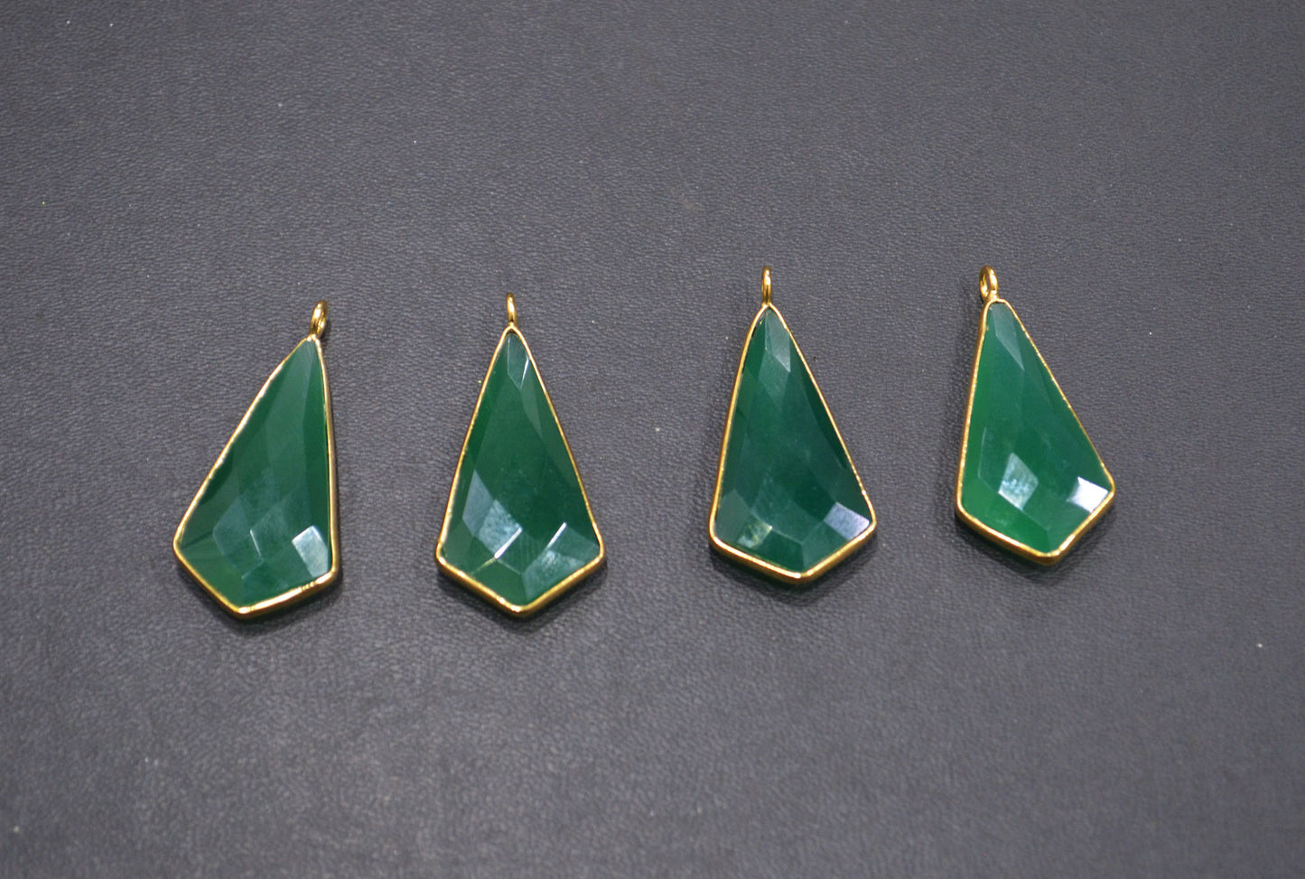 Green Onyx Faceted Tie Shape Connector , Sold By Piece , 17x31 mm , RB-7534