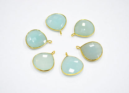 Aqua Chalcedony Faceted Heart Shape Connector , Sold By Piece , 20 - 21 mm , RB-7536