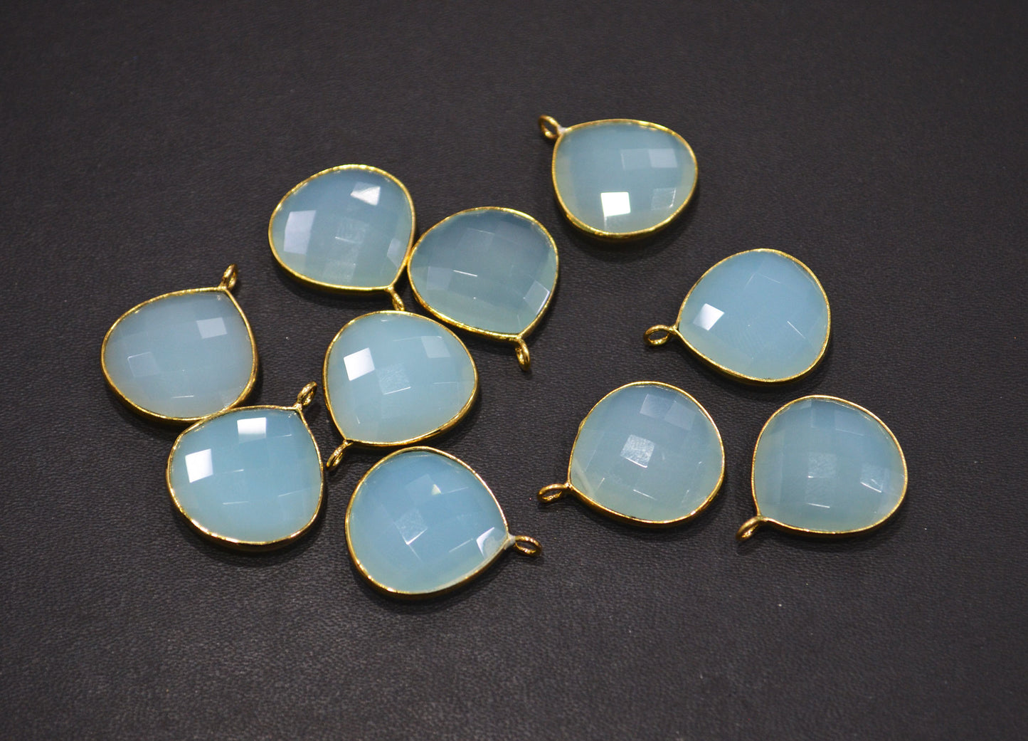 Aqua Chalcedony Faceted Heart Shape Connector , Sold By Piece , 20 - 21 mm , RB-7536