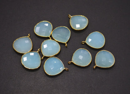 Aqua Chalcedony Faceted Heart Shape Connector , Sold By Piece , 20 - 21 mm , RB-7536