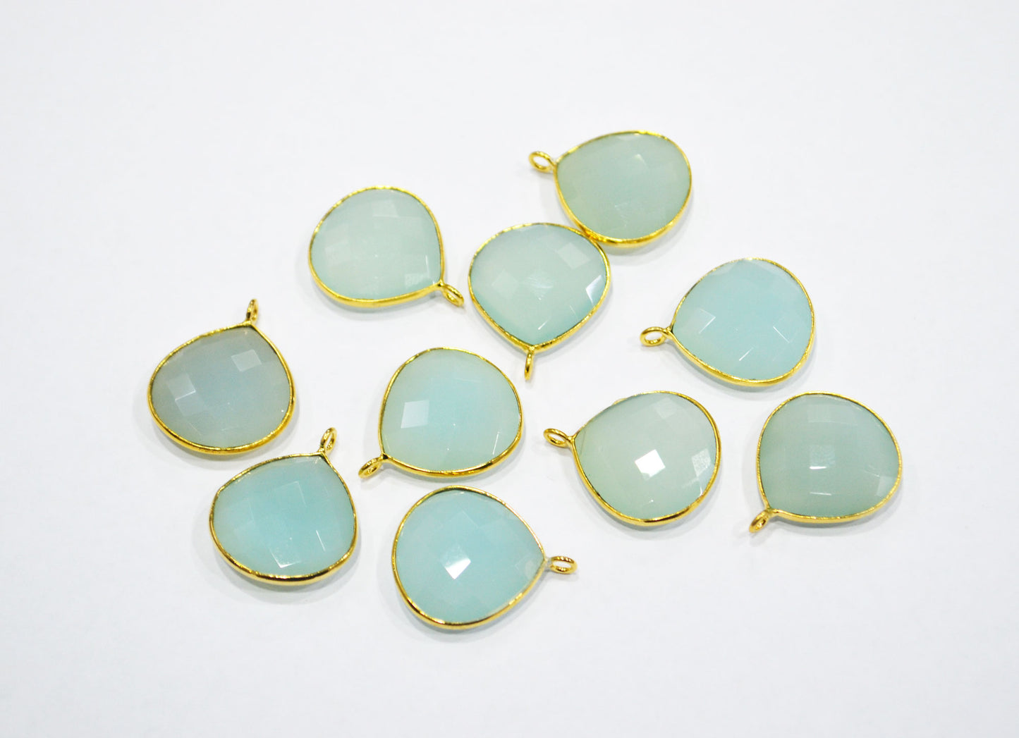 Aqua Chalcedony Faceted Heart Shape Connector , Sold By Piece , 20 - 21 mm , RB-7536