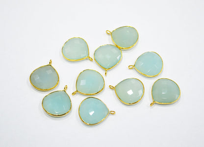 Aqua Chalcedony Faceted Heart Shape Connector , Sold By Piece , 20 - 21 mm , RB-7536