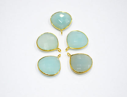 Aqua Chalcedony Faceted Heart Shape Connector , Sold By Piece , 20 - 21 mm , RB-7536