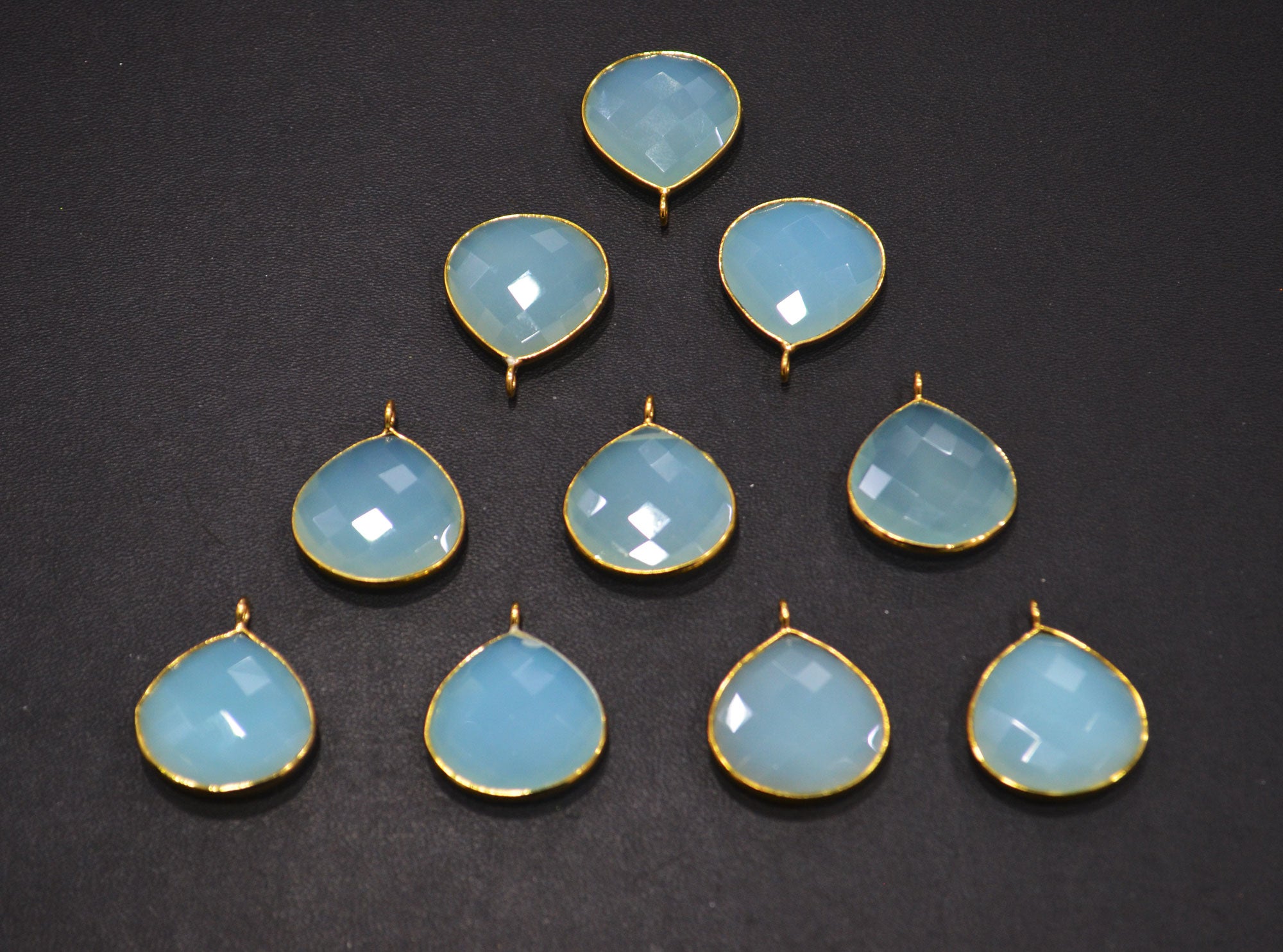 Aqua Chalcedony Faceted Heart Shape Connector , Sold By Piece , 20 - 21 mm , RB-7536