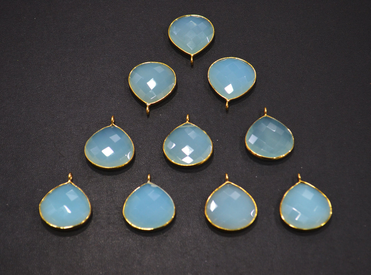 Aqua Chalcedony Faceted Heart Shape Connector , Sold By Piece , 20 - 21 mm , RB-7536