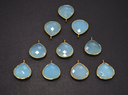 Aqua Chalcedony Faceted Heart Shape Connector , Sold By Piece , 20 - 21 mm , RB-7536