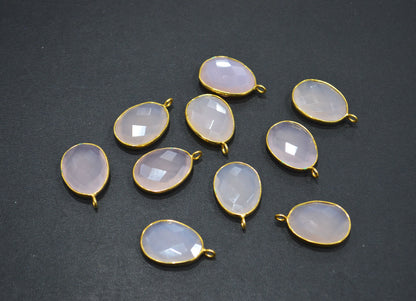 Rose Chalcedony Faceted Egg Shape Connector , Sold By Piece , 16x21 mm , RB-7537