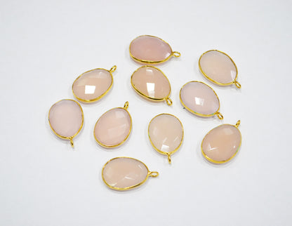 Rose Chalcedony Faceted Egg Shape Connector , Sold By Piece , 16x21 mm , RB-7537