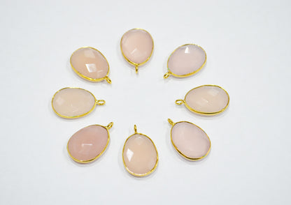 Rose Chalcedony Faceted Egg Shape Connector , Sold By Piece , 16x21 mm , RB-7537