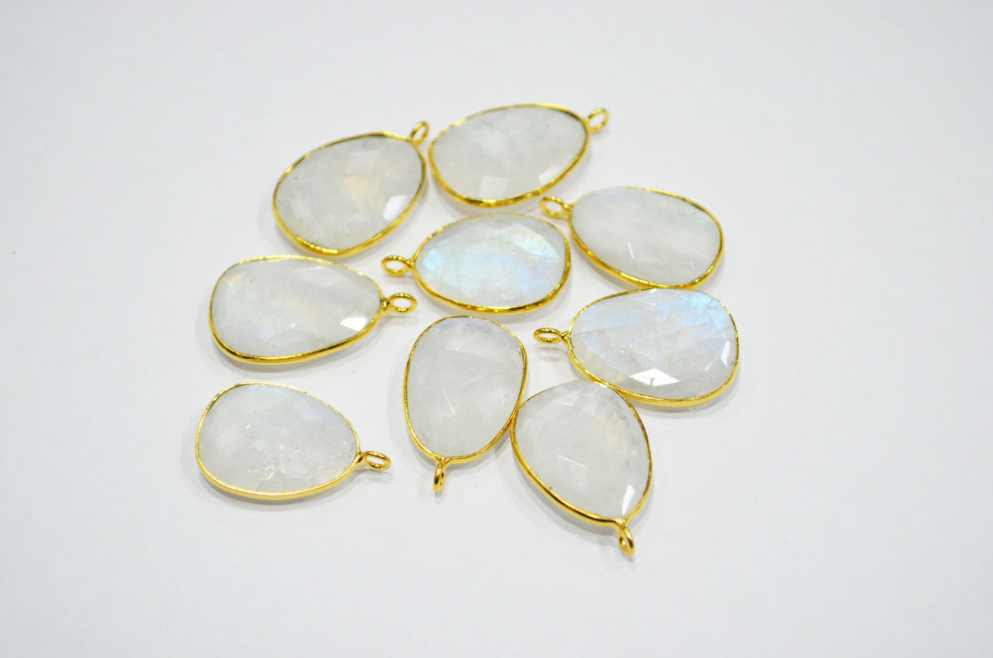 Rainbow Moonstone Faceted Egg Shape Connector , Sold By Piece , 17x22 - 18x24 mm , RB-7539