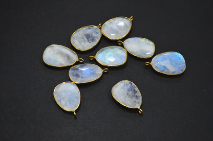 Rainbow Moonstone Faceted Egg Shape Connector , Sold By Piece , 17x22 - 18x24 mm , RB-7539