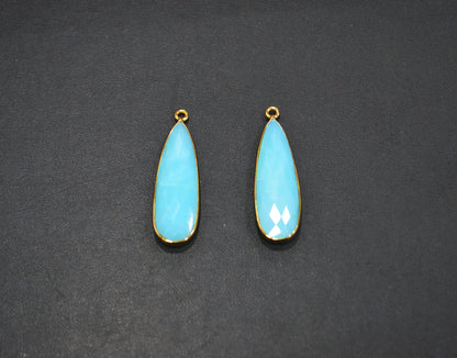 Blue Peruvian Opal Faceted Pear Shape Connector , Sold By Piece , 12x36 mm , RB-7558