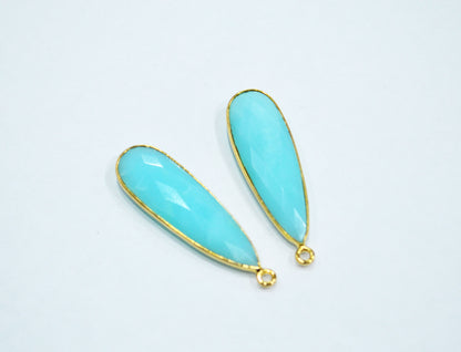 Blue Peruvian Opal Faceted Pear Shape Connector , Sold By Piece , 12x36 mm , RB-7558