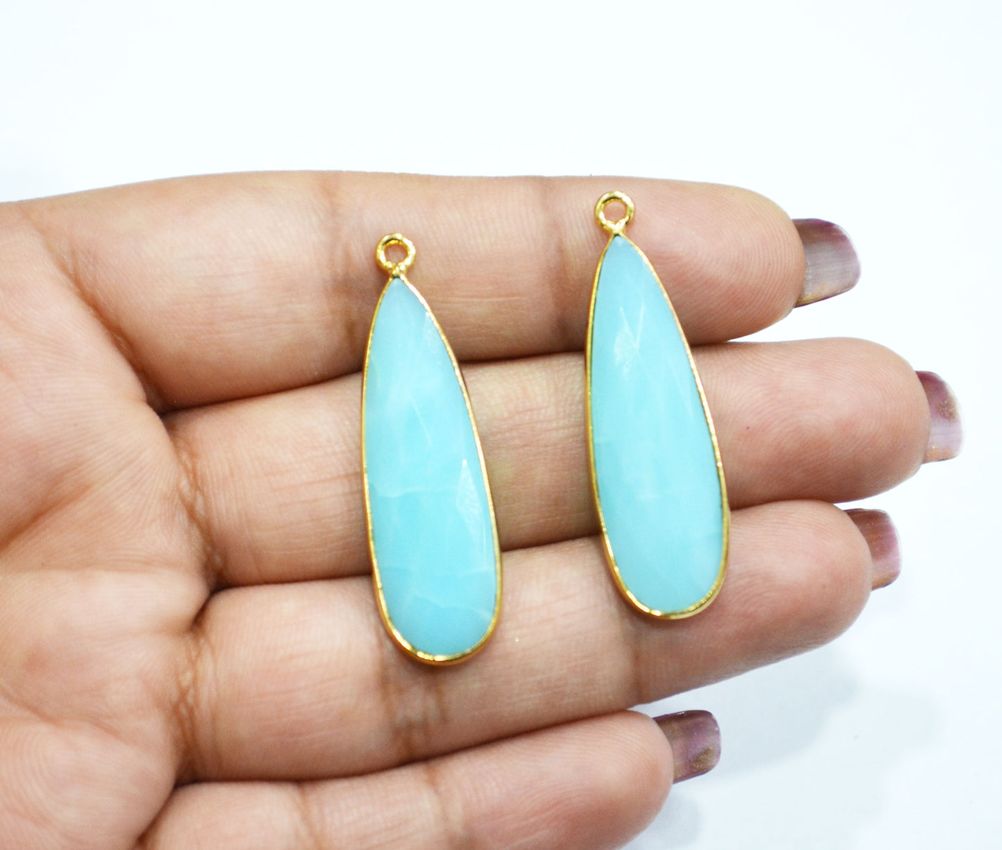 Blue Peruvian Opal Faceted Pear Shape Connector , Sold By Piece , 12x36 mm , RB-7558