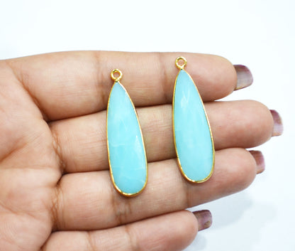 Blue Peruvian Opal Faceted Pear Shape Connector , Sold By Piece , 12x36 mm , RB-7558