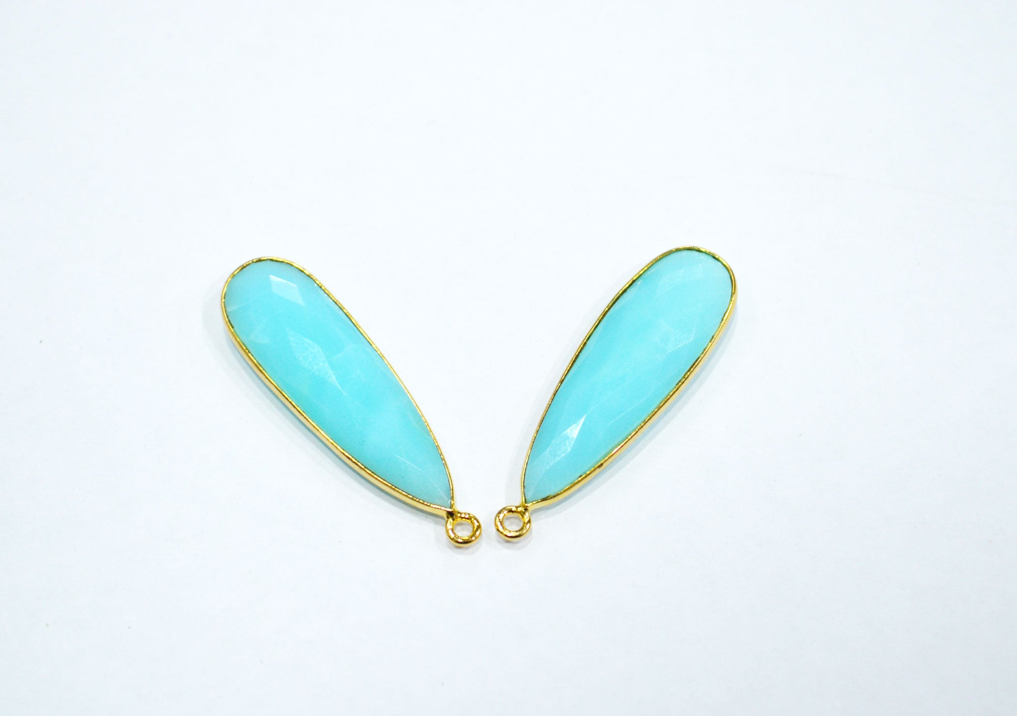 Blue Peruvian Opal Faceted Pear Shape Connector , Sold By Piece , 12x36 mm , RB-7558