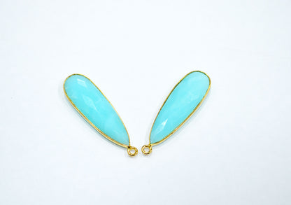 Blue Peruvian Opal Faceted Pear Shape Connector , Sold By Piece , 12x36 mm , RB-7558