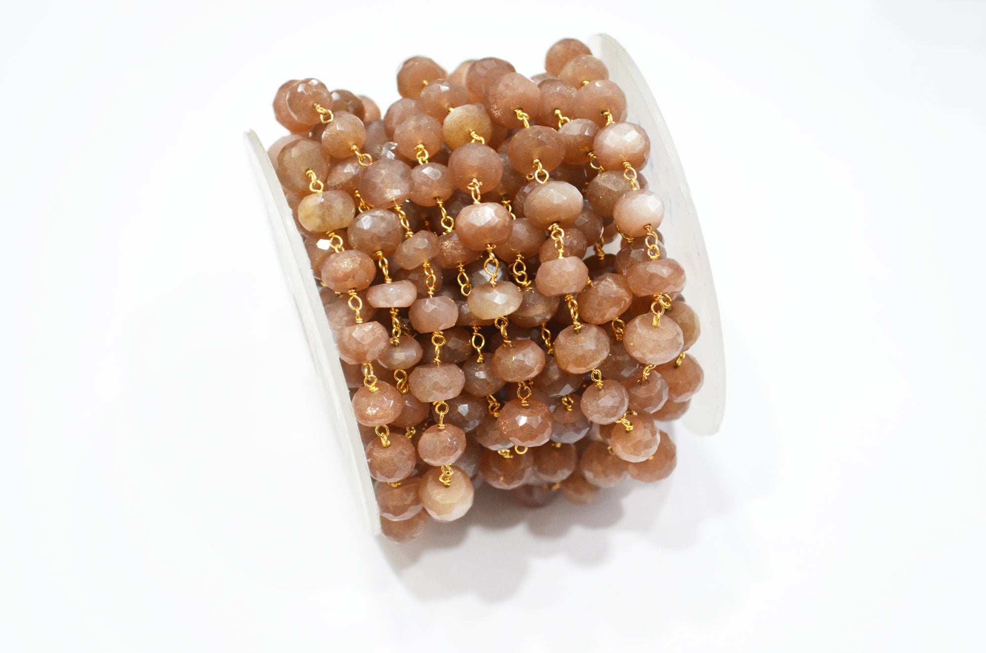 Chocolate Moonstone Faceted Rondelle Shape Rosary Beaded Chain , 7 - 9 mm , RB-7559