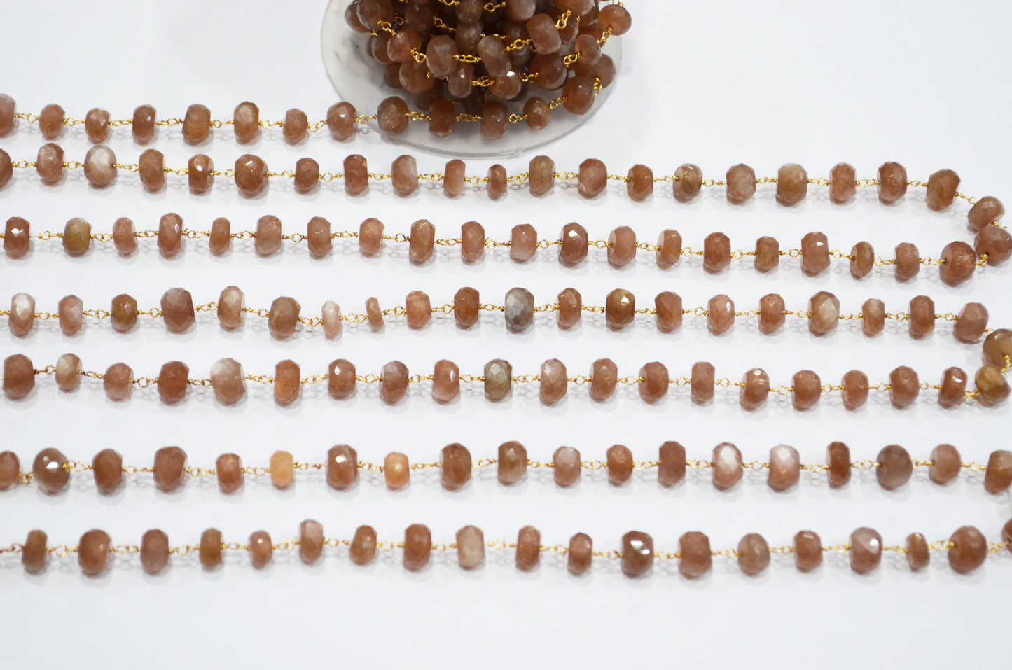 Chocolate Moonstone Faceted Rondelle Shape Rosary Beaded Chain , 7 - 9 mm , RB-7559