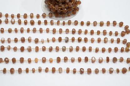 Chocolate Moonstone Faceted Rondelle Shape Rosary Beaded Chain , 7 - 9 mm , RB-7559
