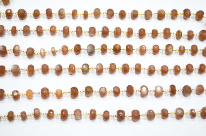 Chocolate Moonstone Faceted Rondelle Shape Rosary Beaded Chain , 7 - 9 mm , RB-7559