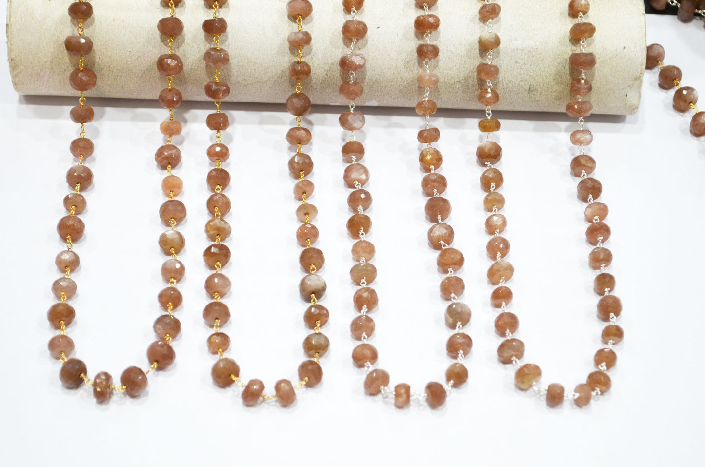 Chocolate Moonstone Faceted Rondelle Shape Rosary Beaded Chain , 7 - 9 mm , RB-7559