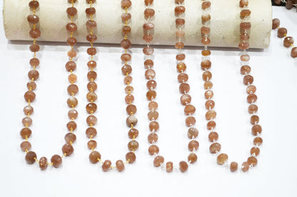 Chocolate Moonstone Faceted Rondelle Shape Rosary Beaded Chain , 7 - 9 mm , RB-7559