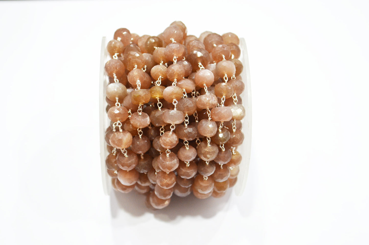 Chocolate Moonstone Faceted Rondelle Shape Rosary Beaded Chain , 7 - 9 mm , RB-7559