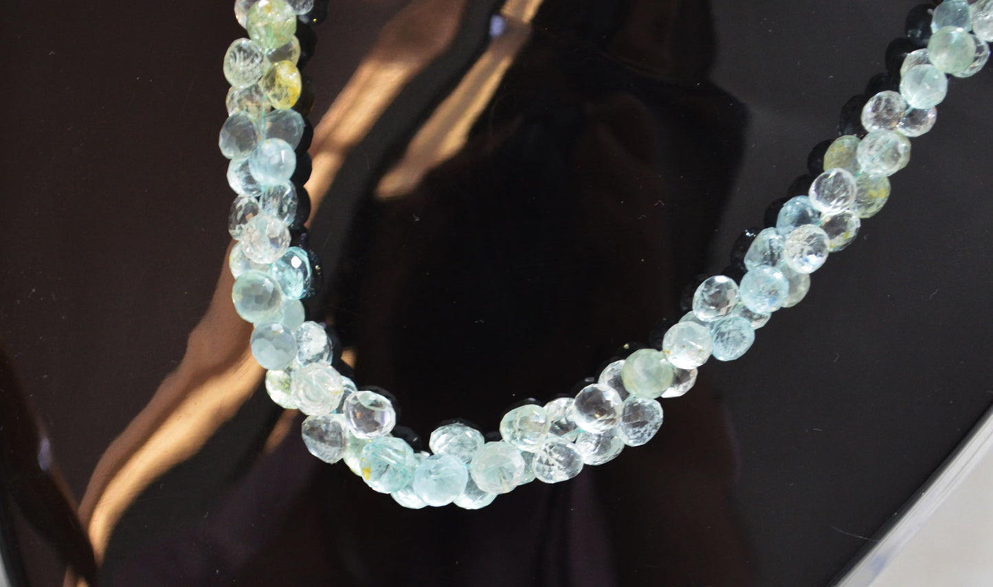 Aquamarine Faceted Onion Shape Necklace With Adjustable Chain And Lobster Lock Necklace , 4.25 - 8.25 mm , RB-7561