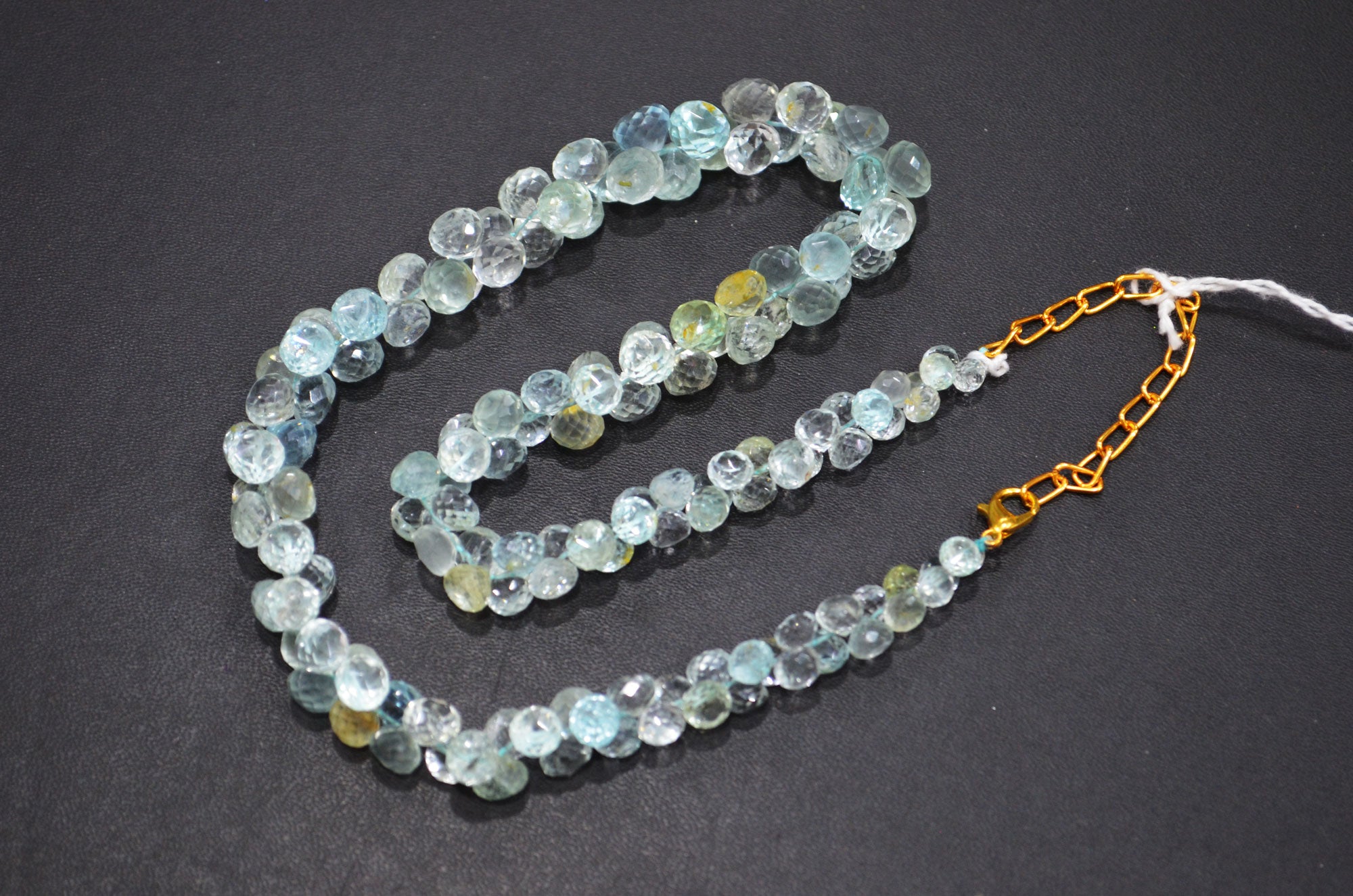 Aquamarine Faceted Onion Shape Necklace With Adjustable Chain And Lobster Lock Necklace , 4.25 - 8.25 mm , RB-7561