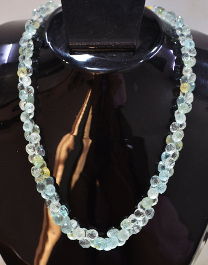 Aquamarine Faceted Onion Shape Necklace With Adjustable Chain And Lobster Lock Necklace , 4.25 - 8.25 mm , RB-7561