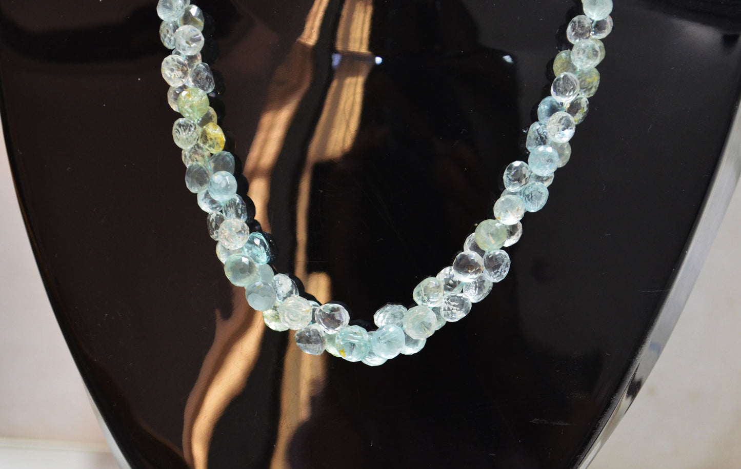 Aquamarine Faceted Onion Shape Necklace With Adjustable Chain And Lobster Lock Necklace , 4.25 - 8.25 mm , RB-7561