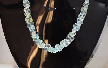 Aquamarine Faceted Onion Shape Necklace With Adjustable Chain And Lobster Lock Necklace , 4.25 - 8.25 mm , RB-7561