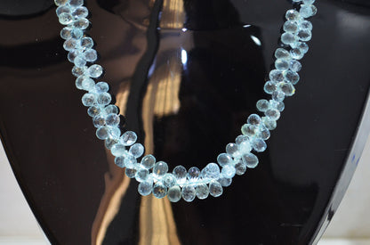 Aquamarine Faceted Tear Drops Shape Necklace With Adjustable Chain And Lobster Lock Necklace , 4x6 - 6x9 mm , RB-7562