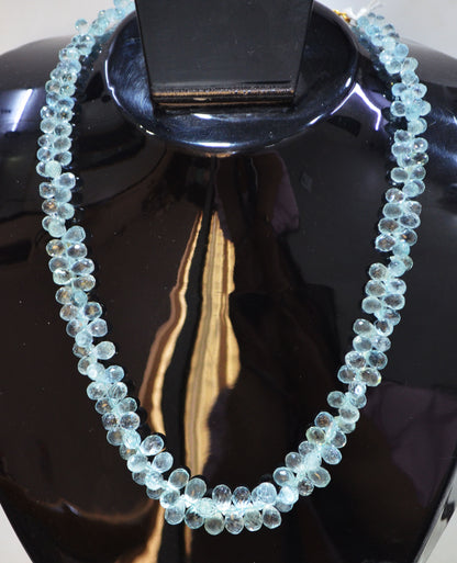 Aquamarine Faceted Tear Drops Shape Necklace With Adjustable Chain And Lobster Lock Necklace , 4x6 - 6x9 mm , RB-7562