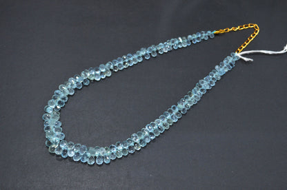 Aquamarine Faceted Tear Drops Shape Necklace With Adjustable Chain And Lobster Lock Necklace , 4x6 - 6x9 mm , RB-7562