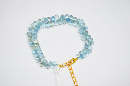 Aquamarine Faceted Tear Drops Shape Bracelet With Adjustable Chain And Lobster Lock , 3.50x5 - 5.50x9 mm , RB-7563